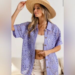 BiBi Purple Lace Short Sleeve Shacket
